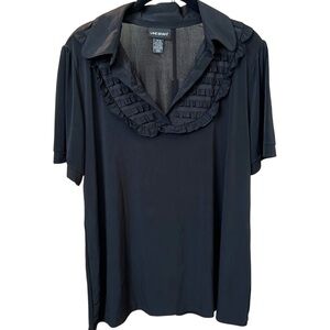 Lane Bryant Top - Gray Ruffled Notched Collar Blouse 14/16